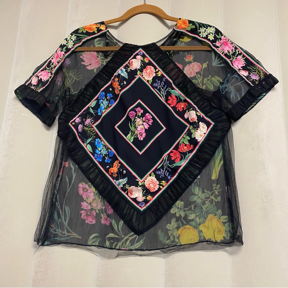 Tadashi Shoji Women’s Top Blouse Size 4 Floral Mesh Dark Romantic Whimsigoth